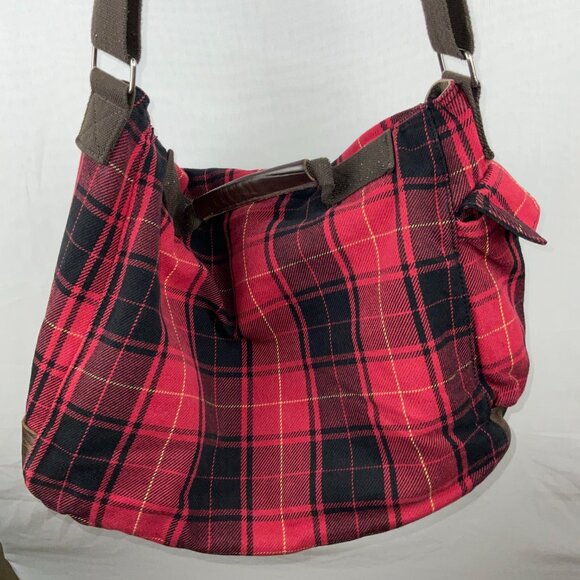 American Eagle Outfitters Red Plaid Canvas Duffel Bag - Picture 10 of 12